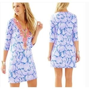 Lilly Pulitzer Bordeaux Tunic Dress purple white pink beaded size XS